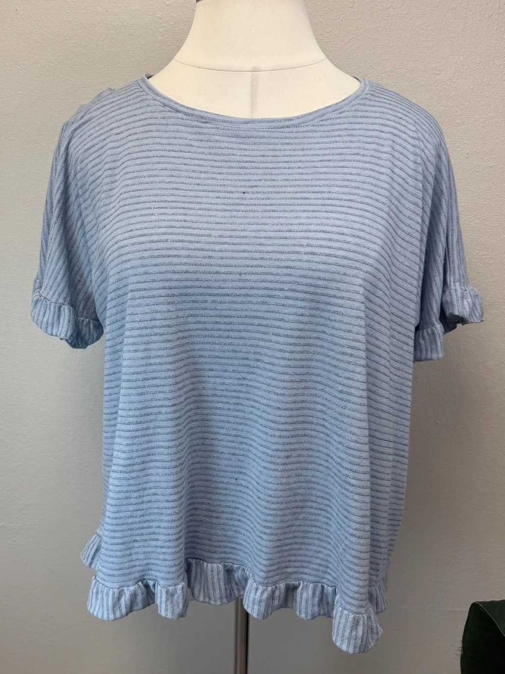 ModCloth Light Blue Striped Ruffle Short-Sleeve Top - Size 2X